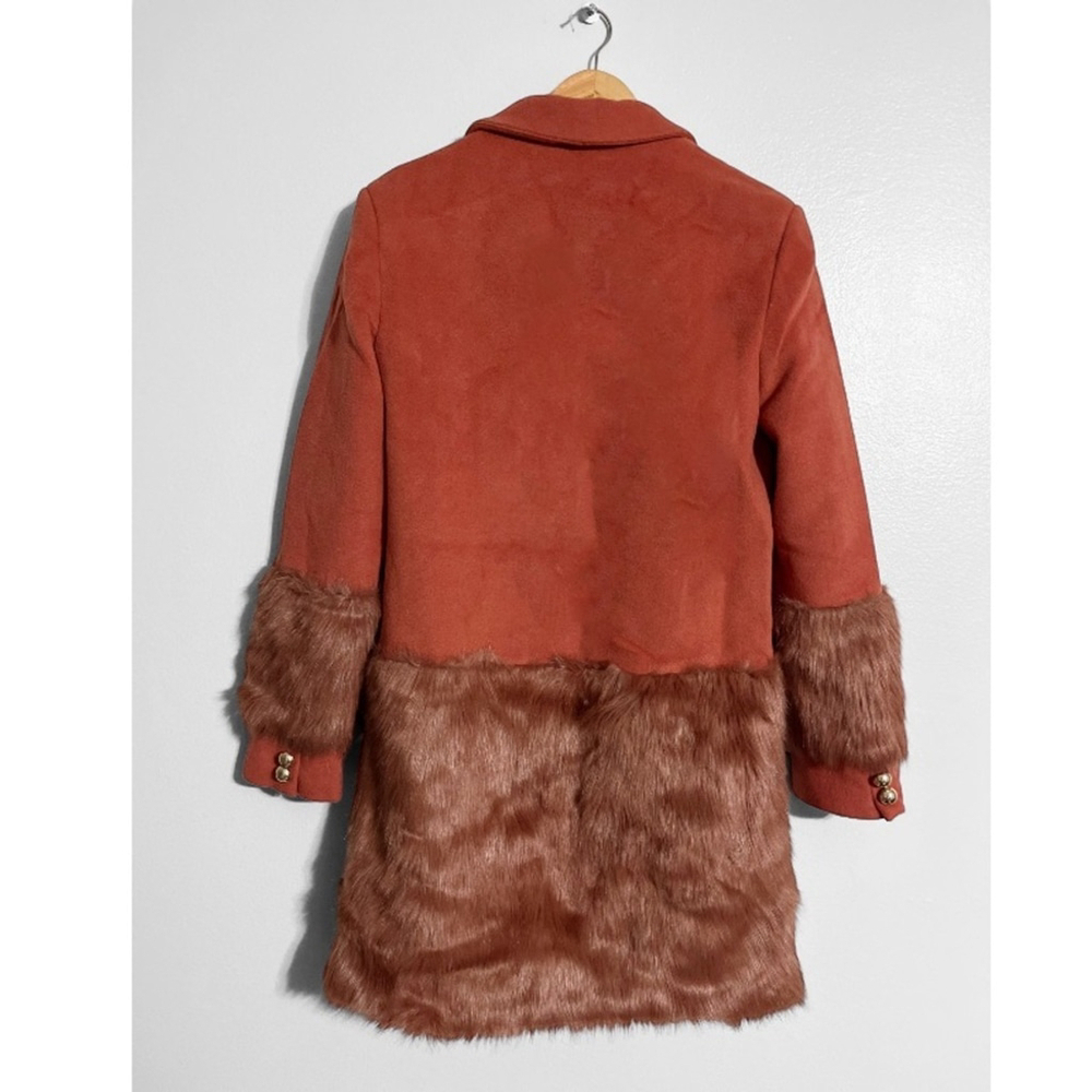 Anthropologie Keepsake Faux Fur Trim Tailored Peacoat Coat - Picture 6 of 7